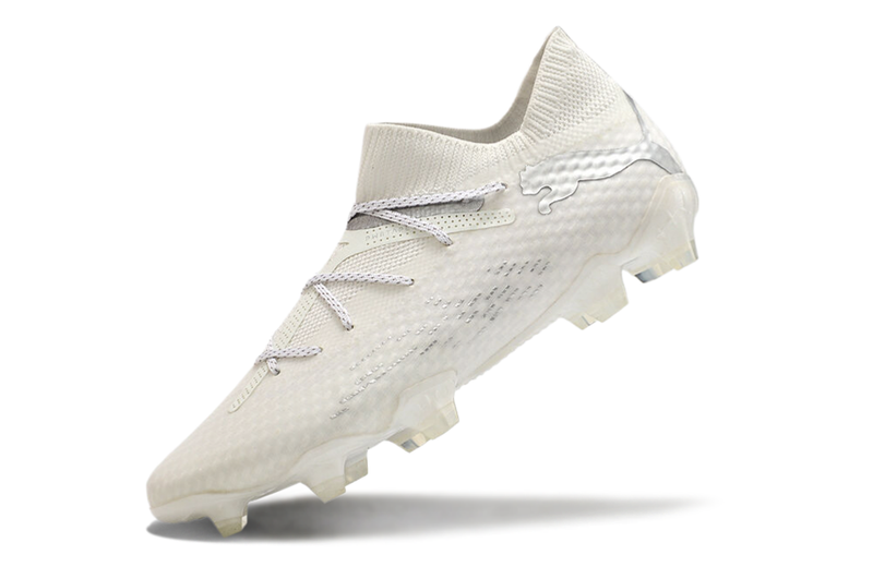 Chuteira Campo Puma Future 7 FG Branca e Prata "Eclipse Pack"