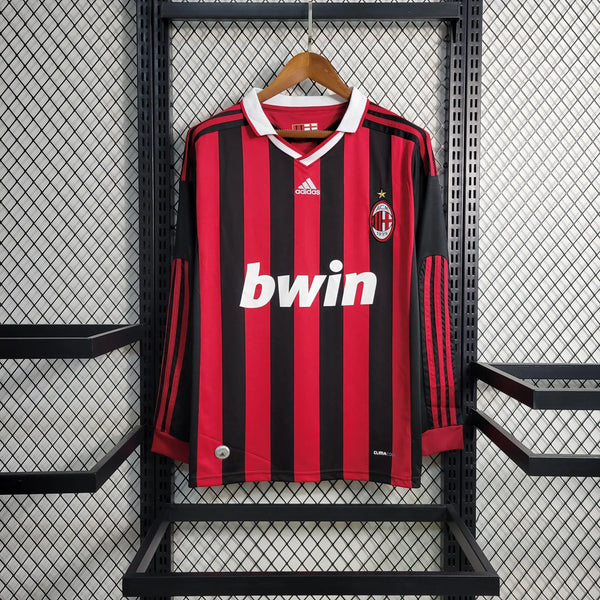 Camisa Milan Home 09/10 Retrô Manga Longa - Vermelha e Preta