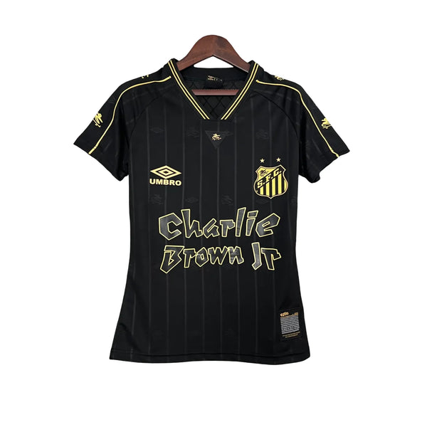 Camisa Santos Charlie Brown Jr. Feminina 2024 - Preta e Dourada