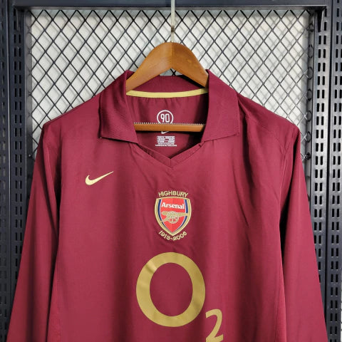 Camisa Arsenal Home 05/06 Retrô Manga Longa - Vinho