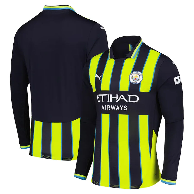 Camisa Manchester City Away 24/25 Manga Longa - Azul e Amarela