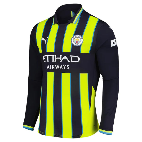 Camisa Manchester City Away 24/25 Manga Longa - Azul e Amarela